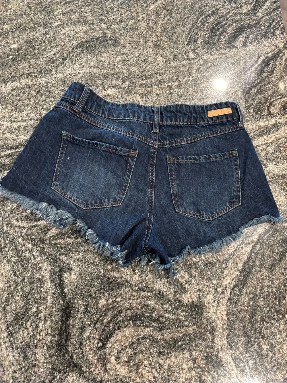 Dark Blue Distressed Denim Shorts with Bandana Pocket Detail size 11